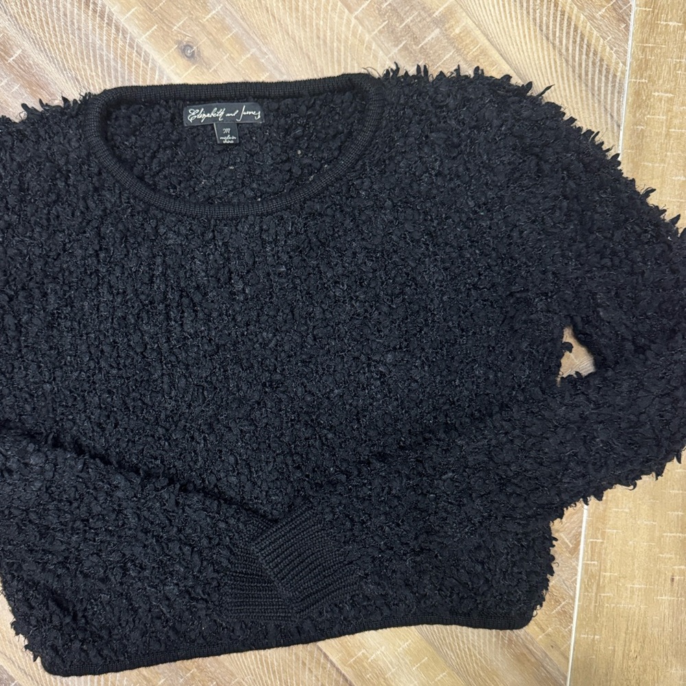 Elizabeth and James Black Textured Crewneck Fuzzy Sweater size M - Picture 6 of 8